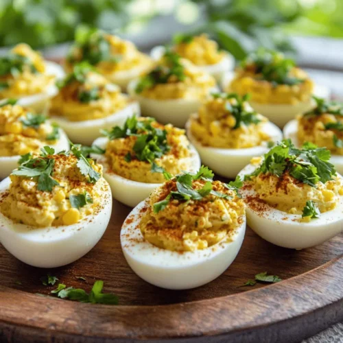 The first step in making deviled eggs is boiling the eggs. To achieve perfect hard-boiled eggs, follow this technique: