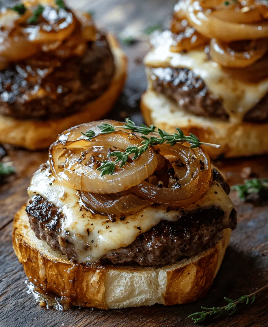 Indulge in the rich flavors of a Deconstructed French Onion Burger, where the classic taste of French onion soup meets the heartiness of a gourmet burger. This innovative twist on a traditional favorite combines juicy beef patties, caramelized onions, and creamy Gruyère cheese, all nestled between toasted brioche buns. The Deconstructed French Onion Burger not only elevates your dining experience but also offers a unique presentation that is sure to impress.