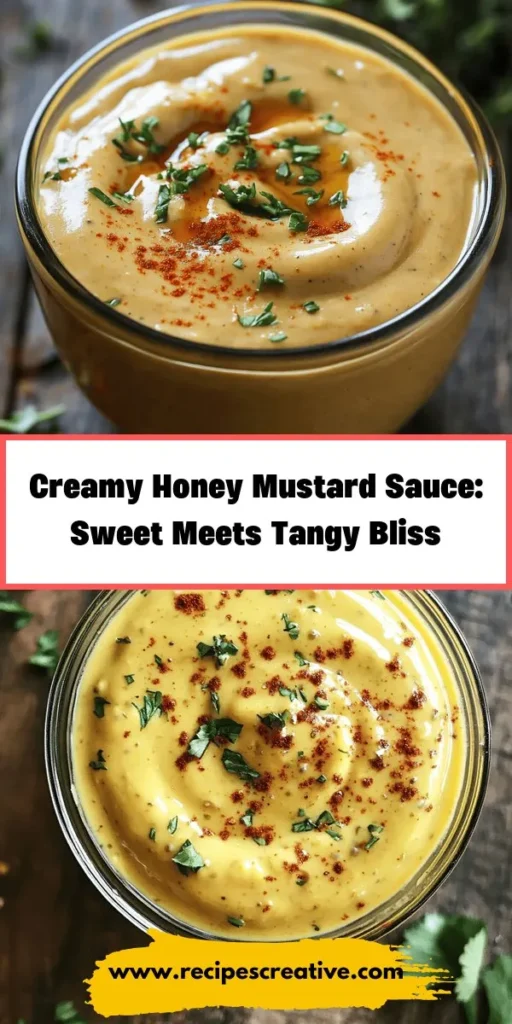 Discover the magic of homemade creamy honey mustard sauce! This sweet and tangy delight is versatile enough to enhance salads, sandwiches, and grilled meats. Made with simple ingredients like honey, Dijon mustard, and mayonnaise, it’s not only easy to whip up but also healthier than store-bought alternatives. Elevate your meals with this creamy, flavorful sauce that you can customize to your liking. Try it today and enjoy the burst of flavor! #HoneyMustard #HomemadeSauce #Cooking #HealthyEating #Sauces #DeliciousRecipes #CulinaryCreations