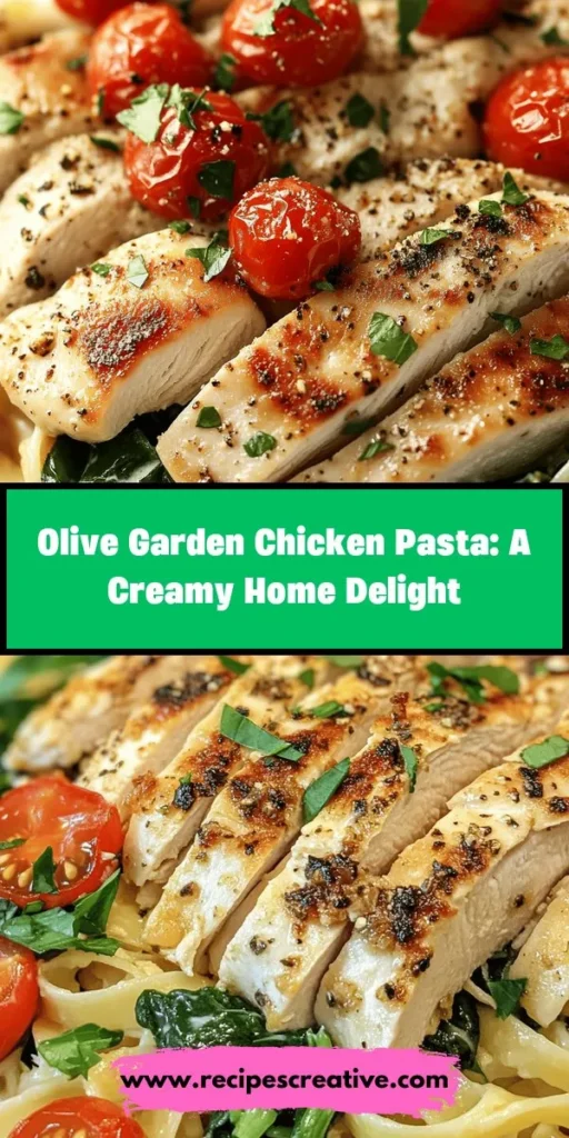 Bring the flavors of Olive Garden into your kitchen with this mouthwatering Chicken Pasta Delight! Packed with tender chicken, creamy sauce, fresh spinach, and bursting cherry tomatoes, this dish is perfect for family dinners or romantic date nights. Enjoy the satisfaction of a restaurant-quality meal without the expense. Try this recipe and indulge in a heavenly, comforting experience! #PastaRecipe #DinnerIdeas #OliveGardenInspired #ComfortFood #ChickenPasta #HomeCooking