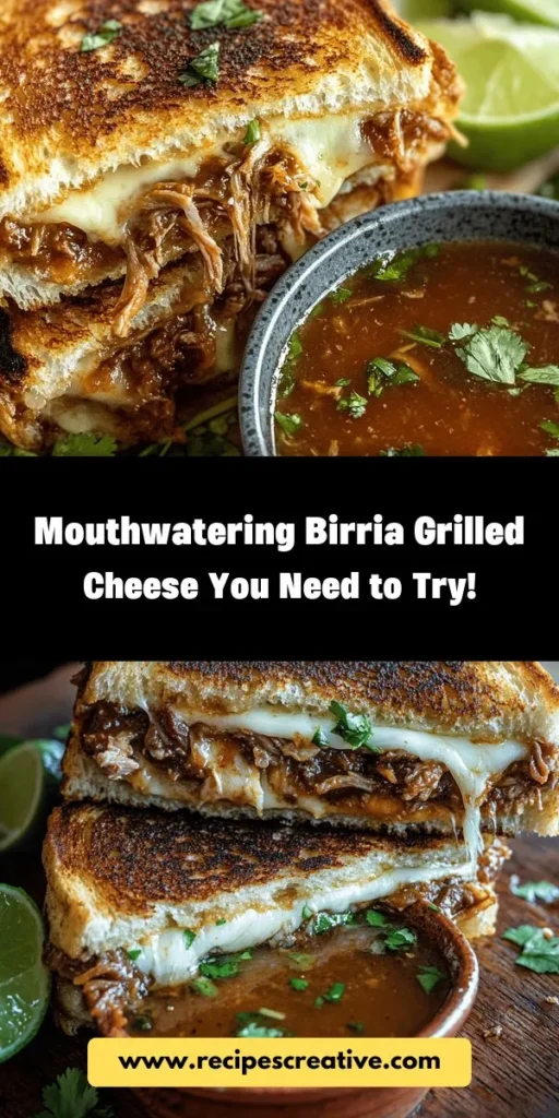 Discover the mouthwatering fusion of flavors in Birria Grilled Cheese! This innovative dish combines the savory richness of traditional birria with the comforting appeal of grilled cheese. Perfectly tender shredded meat and gooey melted cheese nestled between crispy bread, served alongside a flavorful dipping broth. Whether you're a culinary novice or a seasoned chef, this recipe is sure to impress. Get ready to indulge in a delicious adventure! #BirriaGrilledCheese #FusionFood #ComfortFood #MexicanCuisine #Foodie #RecipeIdeas #Yummy