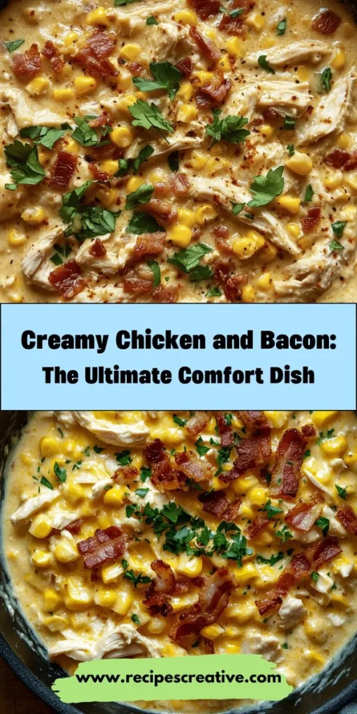 Discover the comforting flavors of Creamy Chicken & Bacon Delight, a dish that effortlessly combines simplicity and indulgence. Perfect for family dinners or meal prep, this recipe features tender chicken, crispy bacon, and a rich, creamy sauce that warms the heart with every bite. Easy to make with staple ingredients, it's a crowd-pleaser for all ages. Elevate your meals with this delightful comfort food! #ComfortFood #Recipe #ChickenDinner #BaconLovers #EasyCooking #FamilyMeals #CreamyDelight