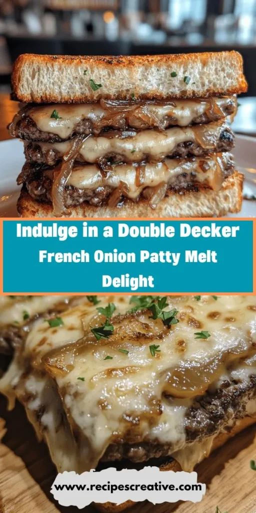 Indulge in comfort food bliss with this Double Decker French Onion Patty Melt recipe! Packed with juicy beef patties, rich caramelized onions, and melted Swiss cheese between toasted rye bread, this sandwich is perfect for any occasion. Learn the art of caramelization and patty perfection while enjoying the process of creating this nostalgic dish that’s great for sharing with friends and family. Try it today! #PattyMelt #ComfortFood #Recipe #Foodie #Yummy #Sandwich