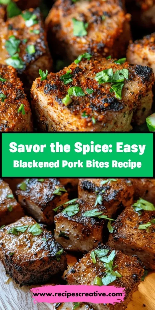 Embark on a flavorful journey with Blackened Pork Bites! This quick and spicy dish combines tender pork tenderloin with a robust spice blend, creating an irresistible char. Perfect for meal prep, entertaining, or as an eye-catching appetizer, these bites are sure to impress. Learn the secrets of the blackening technique and enjoy a culinary adventure that’s both easy and delicious. Elevate your next meal! #BlackenedPork #PorkRecipes #FoodAdventure #SpicyBites #SouthernCooking #EasyRecipes #MealPrep