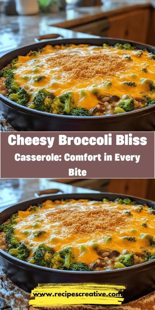 Discover the ultimate comfort food with Cheesy Broccoli Bliss Casserole! This delicious dish combines fresh broccoli, creamy cheeses, and rice for a hearty meal that everyone will love. Perfect for family dinners, potlucks, or meal prep, it’s both nutritious and indulgent. Easily customizable to fit dietary preferences, this casserole is a flavorful way to enjoy veggies without sacrificing taste. Enjoy a dish that warms the heart! #ComfortFood #Casserole #BroccoliRecipes #HealthyEating #CheesyDelight