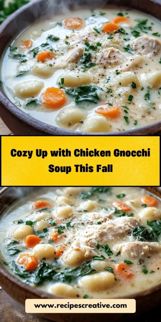 Warm up this season with a delightful bowl of Cozy Chicken Gnocchi Soup! This comforting dish features tender chicken, pillowy gnocchi, and a medley of fresh vegetables simmered in a creamy broth. Perfect for family dinners, this easy recipe is sure to be a hit around the table. Discover the rich flavors and heartwarming essence of homemade soup that feels like a hug in a bowl. Share the love and warmth with every spoonful! #ChickenGnocchiSoup #ComfortFood #CozyMeals #FoodieFavorites #WinterRecipes #SoupSeason