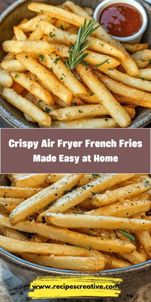 Discover the ultimate guide to making crispy air fryer French fries that are healthier and just as delicious as traditional fries! This recipe offers step-by-step instructions to ensure perfect texture and flavor every time. Learn about the best potatoes, oils, and seasonings to use for maximum crunch. Enjoy guilt-free indulgence at home. Your fries will be the star of any meal or gathering! #AirFryerRecipes #FrenchFries #HealthySnacking #CrispyFries #CookingAtHome