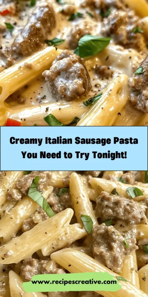 Discover the delicious flavors of Italy with Creamy Italian Sausage Pasta. This comforting dish features savory Italian sausage, a rich cream sauce, and perfectly cooked penne pasta, making it perfect for any occasion. Whether you’re cooking for family or entertaining guests, this recipe is sure to impress. Dive into the essential ingredients and step-by-step preparation to create a meal that's satisfying and bursting with flavor. #ItalianCuisine #PastaLovers #DinnerIdeas #ComfortFood #FoodieFinds #RecipeOfTheDay #CreamyPasta