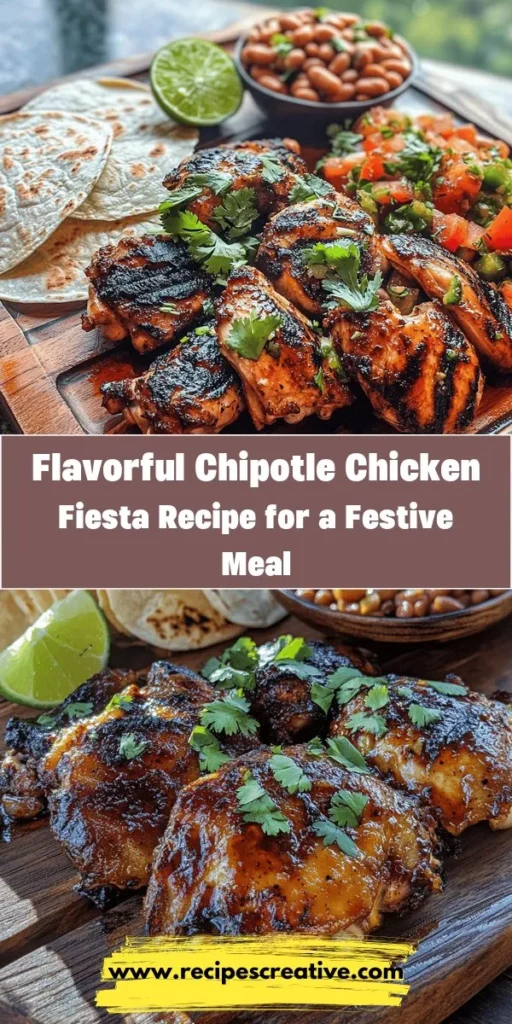 Dive into the vibrant flavors of Mexico with Sizzling Chipotle Chicken Fiesta! This quick and delicious recipe features tender marinated chicken thighs infused with smoky chipotle, perfect for family dinners or casual weeknight meals. Serve it over rice, in tacos, or with grilled veggies to let the flavors shine. Easy to customize and packed with nutrients, this dish is sure to impress everyone at your table. #ChipotleChicken #MexicanCuisine #SpicyRecipes #MealPrep #HealthyEating #Foodie #DinnerIdeas