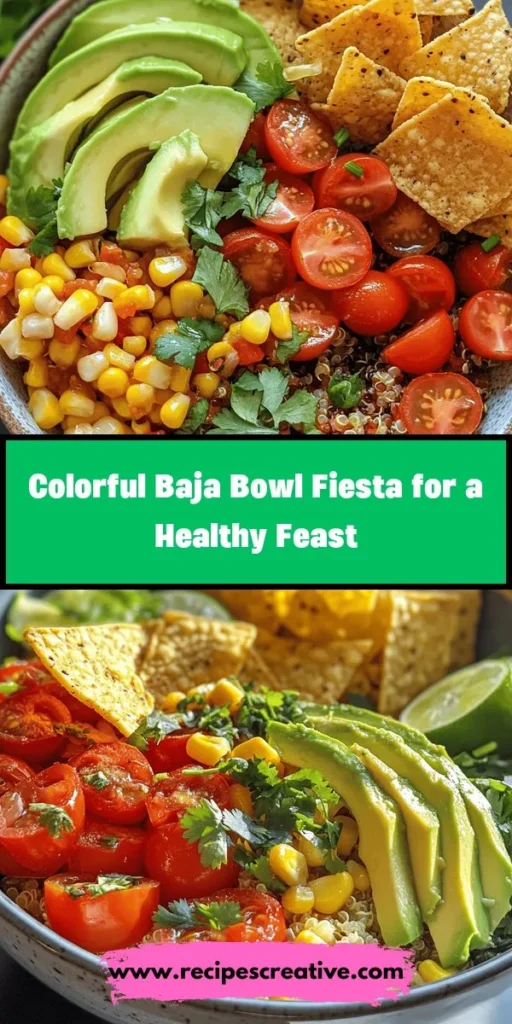 Discover the vibrant and nutritious Baja Bowl Fiesta! Bursting with flavor, this dish combines protein-rich quinoa, hearty black beans, fresh veggies, and creamy avocado, making it a perfect meal for any occasion. Whether you're hosting friends or enjoying a cozy dinner, this customizable bowl is packed with nutrients and can cater to any diet. Dive into a world of bold flavors and healthy eating! #BajaBowl #HealthyRecipes #Quinoa #PlantBased #MealPrep #ColorfulEating #DeliciousAndNutritious #Foodie