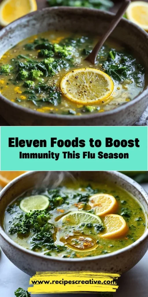 Boost your immunity this flu season with our Flu-Fighting Feast featuring eleven essential foods! This delicious recipe highlights immune-boosting ingredients like garlic, ginger, spinach, citrus, and bone broth. Packed with vitamins, minerals, and antioxidants, these foods will help you stay healthy and energized. Dive into flavorful dishes that not only taste great but also support your overall well-being. Discover the joy of eating for health! #FluFightingFeast #ImmuneBoost #HealthyEating #Nutrition #Wellness #CookingTips #SeasonalFoods #FluSeasonCooking