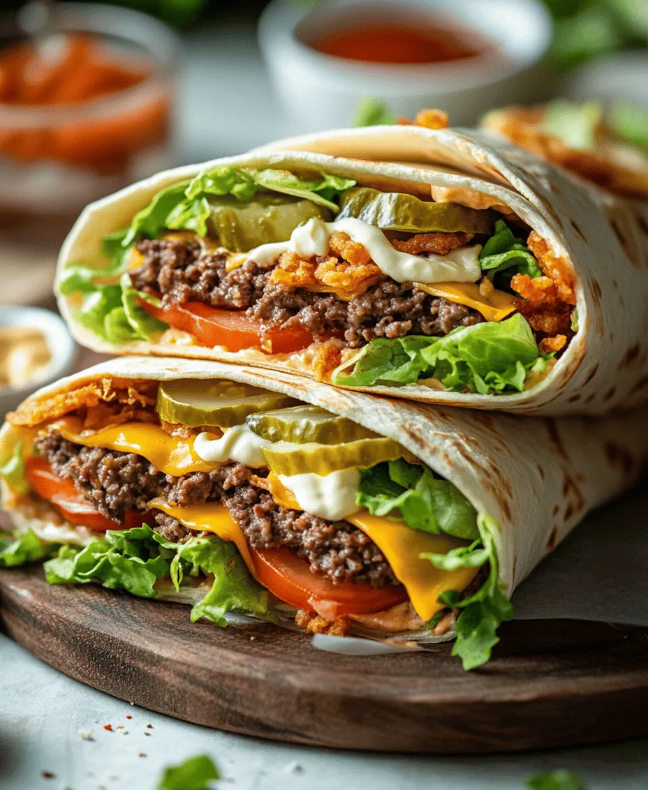 Wraps have surged in popularity over recent years, emerging as a quick, convenient, and versatile meal option that caters to busy lifestyles. Whether you're on the go, packing a lunch for work, or seeking a fun twist on traditional meal offerings, wraps provide an exceptional solution. Among the myriad of wrap recipes available, the <strong>Crunchy Cheeseburger Wrap</strong> stands out as a delightful fusion of classic cheeseburger flavors and the convenience of a handheld meal. This recipe is not only simple to prepare but also caters to various occasions, making it perfect for family dinners, summer picnics, or casual gatherings with friends.” /></p>
</p>
<h3>Assembling the Wraps</h3>
</p>
<p>Assembling the Crunchy Cheeseburger Wrap is an essential step in ensuring that every bite is packed with flavor and texture. Start by laying your tortilla flat on a clean surface or a large plate. For even distribution of the fillings, it’s crucial to layer the ingredients thoughtfully. Begin with a generous spoonful of your cooked ground beef mixture at the center of the tortilla, spreading it out horizontally. This method helps in avoiding an overflow and allows each bite to have a balanced flavor profile.</p>
</p>
<p>Next, add your chosen toppings—lettuce, diced tomatoes, pickles, and shredded cheese. When layering, aim to keep the fillings toward the center of the wrap. This will not only make the wrap easier to roll but also prevent any ingredients from spilling out during the wrapping process.</p>
</p>
<h3>Wrapping Method</h3>
</p>
<p>To ensure a secure wrap that prevents spillage, follow these steps carefully. Begin by folding the sides of the tortilla inward, covering the fillings. Then, take the bottom edge of the tortilla and fold it over the fillings. This initial fold is crucial as it creates a seal that holds everything in. Next, roll the tortilla tightly from the bottom to the top, keeping the pressure even to maintain its shape. Once you reach the end, you can tuck in the edges to create a neat finish. If you’re using larger tortillas, you may also find it helpful to secure the wrap with a toothpick or wrap it in parchment paper to hold its form until serving.</p>
</p>
<h3>Optional Toasting</h3>
</p>
<p>Toasting the Crunchy Cheeseburger Wrap can take it to another level. The advantages of toasting include achieving a golden-brown exterior that adds both crunch and flavor, enhancing the overall eating experience. To toast, preheat a skillet over medium heat. Place the assembled wrap seam-side down in the skillet and cook for about 2-3 minutes on each side or until golden and crispy. This not only helps to melt the cheese inside but also adds a delightful crunch to the outer layer, making every bite satisfying.</p>
</p>
<h3>Nutritional Information</h3>
</p>
<p>The Crunchy Cheeseburger Wrap is not only delicious but can also be a balanced meal when prepared thoughtfully. Each wrap typically contains approximately 400-500 calories, depending on the specific ingredients used. The protein content is significant, especially if using lean ground beef, providing around 25-30 grams of protein per wrap. This makes it an excellent option for those looking to increase their protein intake.</p>
</p>
<p>In terms of nutritional balance, the inclusion of fresh vegetables such as lettuce and tomatoes adds essential vitamins and minerals, while the cheese offers calcium and additional protein. For those seeking dietary modifications, consider substituting lean ground beef with turkey or even plant-based alternatives for a lighter option. Additionally, using low-calorie tortillas can help reduce the overall calorie count without sacrificing flavor.</p>
</p>
<h3>Serving Suggestions</h3>
</p>
<p>When it comes to serving the Crunchy Cheeseburger Wrap, the possibilities are endless. Ideal side dishes include classic options like French fries, sweet potato fries, or a fresh coleslaw, which adds a refreshing crunch that complements the wrap’s richness. For gatherings or parties, consider serving the wraps alongside a colorful platter of veggie sticks and dip to encourage a healthy balance.</p>
</p>
<p>For a twist on the traditional, offer a variety of dips and sauces that pair well with the wrap. Classic choices like ketchup, mustard, or mayonnaise are always a hit, but you can also elevate the experience with homemade ranch dressing, spicy sriracha sauce, or a zesty garlic aioli. These additions not only enhance the flavor but also allow guests to customize their wrap experience.</p>
</p>
<h3>Variations of the Crunchy Cheeseburger Wrap</h3>
</p>
<p>The Crunchy Cheeseburger Wrap is versatile, allowing for various ingredient substitutions to suit different tastes and dietary needs. For instance, if you’re looking for a leaner option, ground turkey can be used instead of beef, providing a similar texture with fewer calories. For vegetarians, a veggie burger or black bean patty can serve as a hearty substitute, maintaining the wrap’s satisfying qualities.</p>
</p>
<p>Exploring different cheese types can also create unique flavor profiles. While cheddar is a classic choice, consider trying pepper jack for a spicy kick or feta cheese for a Mediterranean twist. Additionally, condiment combinations can greatly influence the wrap’s taste—experiment with barbecue sauce, chipotle mayo, or a tangy mustard blend to find your perfect match.</p>
</p>
<p>You can also boost the nutritional value by incorporating extra vegetables. Consider adding sautéed bell peppers, diced onions, or even spinach for a vibrant and nutrient-rich filling. Spices such as cumin or smoked paprika can add depth to the flavor, enhancing the overall experience of the wrap.</p>
</p>
<h3>Storing and Reheating Tips</h3>
</p>
<p>If you have leftover Crunchy Cheeseburger Wraps, proper storage is key to retaining their freshness. Wrap each individually in plastic wrap or aluminum foil, then place them in an airtight container in the refrigerator. They can typically be stored for up to three days without losing quality.</p>
</p>
<p>When you’re ready to enjoy them again, reheating methods are essential to maintain texture and flavor. The best way to reheat is in a skillet over medium heat for about 5-7 minutes, turning occasionally until heated through. Alternatively, you can use an oven preheated to 350°F (175°C) for about 10-12 minutes. Avoid using a microwave, as it tends to make the tortillas soggy, diminishing the delightful crunchiness of the wrap.</p>
</p>
<p>For meal prep or batch cooking, consider assembling the wraps without toasting them or adding fresh vegetables until ready to eat. This approach keeps the ingredients fresher and the wraps crunchier when served.</p>
</p>
<h3>Conclusion</h3>
</p>
<p>The Crunchy Cheeseburger Wrap is a delicious and versatile recipe that can easily be tailored to fit various tastes and dietary preferences. Its combination of flavors and textures makes it an ideal meal for any occasion—whether it’s a weeknight dinner, a weekend gathering, or a fun party treat. With options for modifications and creative serving suggestions, this wrap can cater to everyone at the table.</p>
</p>
<p>We encourage you to try the Crunchy Cheeseburger Wrap recipe and experience the joy of crafting a meal that is not only satisfying but also allows for creativity in the kitchen. Enjoy the blend of flavors and textures that make this dish a favorite among many—and don’t hesitate to share your own variations and adaptations!</p>
<div id=