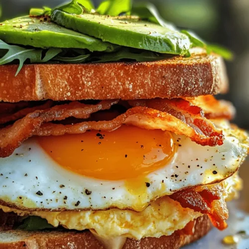 Begin your day with a delightful and hearty breakfast that not only satisfies your taste buds but also fuels your morning activities. The Sizzling Sunrise Griddle Breakfast Sandwich combines the rich flavors of crispy bacon, creamy avocado, and perfectly cooked eggs, all nestled between slices of buttery sourdough bread. This recipe is not only easy to prepare but also ideal for those busy mornings when you crave something delicious and fulfilling.