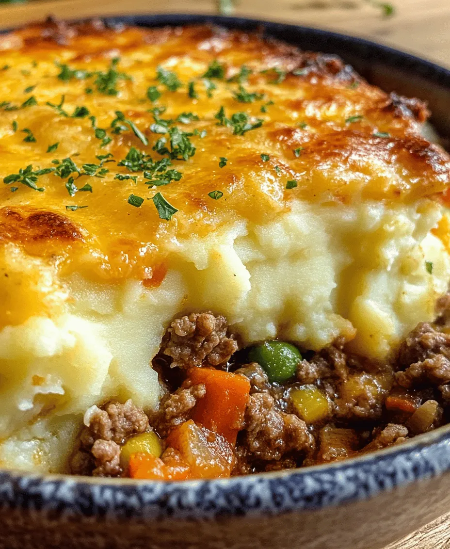 Comfort food is more than just a culinary term; it represents a nostalgic embrace, a reminder of home, and a way to nurture both body and soul. In the realm of comfort food, few dishes are as inviting and fulfilling as a hearty casserole. Among them, the <strong>Comforting Country Meat and Mashed Potatoes Casserole</strong> stands out as a quintessential example of warmth and nourishment. This dish encapsulates the essence of family dinners and gatherings, effortlessly drawing loved ones together around the table.” /></p>
</p>
<h3>Combining Ingredients for Flavor</h3>
</p>
<p>To create a truly comforting Country Meat and Mashed Potatoes Casserole, the first step is to combine your cooked meat mixture with cream of mushroom soup and broth. This step is crucial as it not only enhances the flavor profile but also contributes to the overall texture of the dish. Begin by adding the cream of mushroom soup to the browned ground beef (or your choice of meat) in a large skillet. The creamy consistency of the soup will help to bind the meat and provide a luscious coating that makes each bite rich and satisfying.</p>
</p>
<p>Next, pour in a cup of low-sodium beef broth. This will help to loosen the mixture, allowing it to simmer and meld together beautifully. Stir the ingredients well to combine, ensuring that the meat is evenly coated with the soup and broth. Once combined, bring the mixture to a gentle simmer over medium heat. Allow it to cook for about 5-7 minutes, stirring occasionally. This simmering process is essential; it allows the flavors to deepen and develop, creating a filling that is not only hearty but also bursting with flavor. As the mixture cooks, the aromas will fill your kitchen, promising a delightful meal.</p>
</p>
<h3>Assembling the Casserole</h3>
</p>
<p>With your meat mixture ready, it’s time to assemble the casserole. Preheat your oven to 350°F (175°C) to ensure it’s hot and ready for baking. Start by greasing a 9×13-inch baking dish with cooking spray or a light coat of olive oil to prevent sticking.</p>
</p>
<p>Layering is key to a successful casserole. Begin by spooning the meat mixture into the bottom of the prepared baking dish. Spread it evenly across the bottom, creating a solid foundation. This even distribution is crucial for uniform cooking, ensuring that every bite has a balanced flavor.</p>
</p>
<p>Next, add a generous layer of mashed potatoes on top of the meat mixture. If you’ve made your mashed potatoes creamy and fluffy, they will spread easily. Use a spatula to gently smooth them out, covering the meat completely. Take your time with this step, as a well-spread layer not only looks appealing but also ensures that the casserole cooks evenly.</p>
</p>
<p>For the finishing touch, sprinkle shredded cheese over the top. A combination of cheddar and mozzarella works beautifully, providing a delightful contrast of flavors and textures. The cheese will melt into a bubbly, golden layer that adds a delicious crunch to each serving.</p>
</p>
<h3>Baking the Casserole to Perfection</h3>
</p>
<p>Once your casserole is assembled, place it in the preheated oven and bake for about 25-30 minutes. You’ll want to keep an eye on it during the last few minutes of baking. The casserole is done when the cheese is melted, bubbly, and lightly golden brown. If you prefer an extra crispy topping, consider broiling it for an additional 2-3 minutes—just be sure to watch it closely to prevent burning.</p>
</p>
<p>To ensure proper doneness, use a food thermometer to check the internal temperature. The center of the casserole should reach at least 165°F (74°C) to be safe for consumption. Additionally, if you see bubbling around the edges and the mashed potatoes have a slight crust, you know it’s ready to come out of the oven.</p>
</p>
<h3>Serving Suggestions</h3>
</p>
<p>When it comes time to serve your Comforting Country Meat and Mashed Potatoes Casserole, consider pairing it with complementary side dishes to create a well-rounded meal. A fresh green salad with a light vinaigrette can add a refreshing contrast to the hearty casserole. Alternatively, steamed vegetables such as broccoli, green beans, or carrots can provide a nutritious and colorful side.</p>
</p>
<p>For presentation, you can serve the casserole directly from the baking dish for a rustic feel, or you can spoon out generous portions onto individual plates. Garnishing with freshly chopped parsley or chives adds a pop of color and a touch of freshness, making the dish even more inviting.</p>
</p>
<p>If you’re entertaining guests or simply want to elevate your family dinner, consider serving the casserole with homemade dinner rolls or garlic bread. These can help soak up any delicious sauce left on the plate, ensuring that nothing goes to waste.</p>
</p>
<h3>Nutritional Information</h3>
</p>
<p>Understanding the nutritional content of your meal is essential, especially for health-conscious individuals. A typical serving of the Comforting Country Meat and Mashed Potatoes Casserole (about 1/6 of the dish) contains approximately:</p>
</p>
<p>– Calories: 450</p>
<p>– Protein: 25g</p>
<p>– Carbohydrates: 45g</p>
<p>– Fat: 20g</p>
<p>– Fiber: 3g</p>
</p>
<p>For those looking to make the casserole lighter, consider using lean ground turkey or chicken instead of beef. You can also substitute low-fat cream of mushroom soup and use skim milk or Greek yogurt in your mashed potatoes to reduce calories and fat without sacrificing flavor.</p>
</p>
<p>For a vegetarian option, you can replace the meat with a mix of sautéed mushrooms, lentils, or a meat substitute, along with the cream of mushroom soup. This way, you can still enjoy the comforting essence of the casserole while accommodating different dietary preferences.</p>
</p>
<h3>Conclusion</h3>
</p>
<p>The Comforting Country Meat and Mashed Potatoes Casserole is more than just a meal; it’s a nostalgic dish that brings families together and creates lasting memories. Its rich flavors and hearty texture make it a staple for home cooking, perfect for cold evenings or family gatherings.</p>
</p>
<p>By trying this recipe, you’re not just cooking; you’re fostering traditions and connections over shared meals, which is a beautiful aspect of family life. So gather your loved ones, serve this comforting casserole, and let the warmth of home-cooked food create moments that you will cherish for years to come. Enjoy the satisfaction that comes with sharing homemade meals, and embrace the joy they bring to your dining table.</p>
<div id=