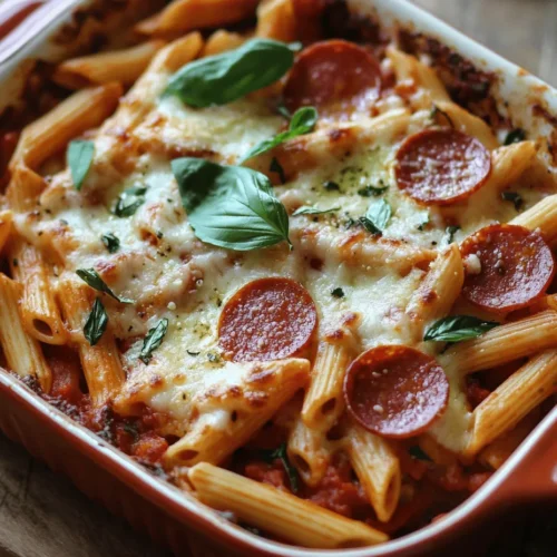 Pepperoni Pasta Bake is a delicious and hearty dish that brings together the beloved flavors of pizza and pasta in a single, comforting meal. Imagine tender pasta enveloped in a rich, savory sauce, topped with pepperoni and melted cheese, all baked to perfection. This dish is not just an indulgent treat; it embodies the essence of comfort food, offering warmth and satisfaction in every bite.