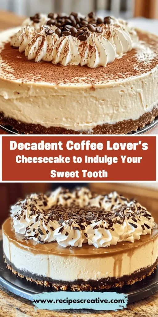 Indulge in the rich flavors of the Ultimate Coffee Lover's Cheesecake! This decadent dessert combines creamy cheesecake with bold coffee, making it the perfect treat for any occasion. Follow our detailed recipe to create a delicious crust and filling, topped with whipped cream for that extra touch. It's an irresistible choice for coffee enthusiasts and dessert lovers alike. Bring this showstopper to your next gathering! #CoffeeCheesecake #DessertLovers #BakingJoy #CoffeeDessert #CheesecakeRecipe