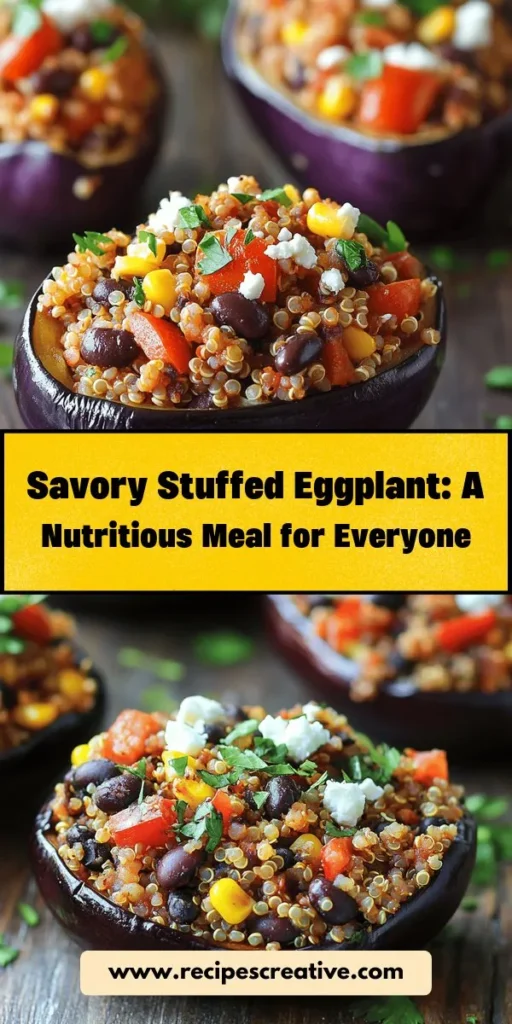 Discover the deliciousness of Savory Stuffed Eggplant Delight, a hearty meal perfect for every palate! This recipe combines nutrient-rich eggplant, flavorful quinoa, black beans, and fresh veggies, making it both nutritious and satisfying. Ideal for vegetarians and health-conscious eaters, it’s easy to customize with seasonal ingredients. Try it today for a colorful, wholesome dinner that the whole family will love! #StuffedEggplant #HealthyRecipes #Vegetarian #MealPrep #CookingAdventure