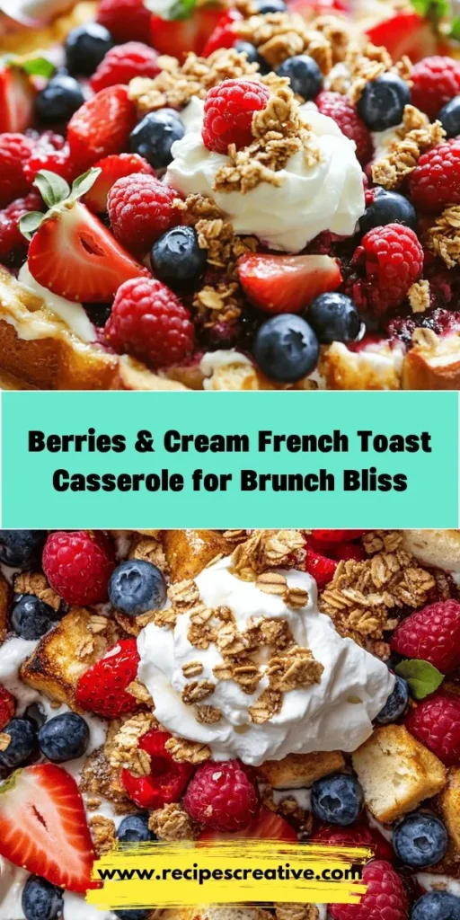 Start your day on a delicious note with this Berries & Cream Stuffed French Toast Casserole. This easy-to-make dish is perfect for breakfast or brunch, featuring layers of soft brioche filled with creamy goodness and topped with fresh berries. Prepped overnight, it's a stress-free option for any gathering! Customize with your favorite fruits and enjoy the nostalgic flavors that will delight your family and friends. Perfectly comforting and indulgent! #BreakfastCasserole #FrenchToast #BrunchIdeas #BerriesAndCream #EasyRecipes #Foodie