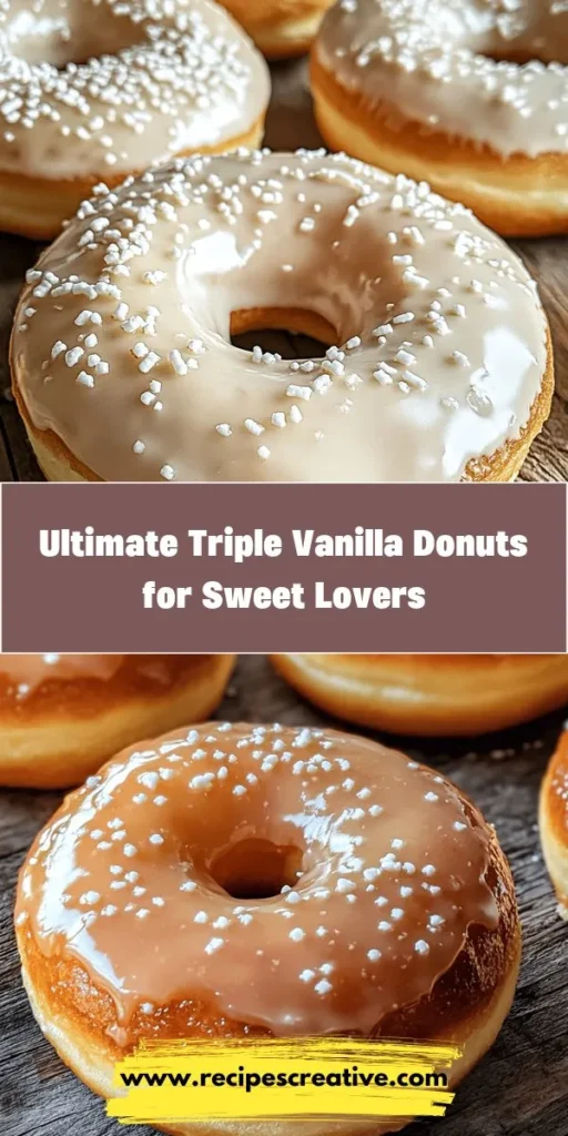 Indulge in the delightful world of homemade Triple Vanilla Donuts! This recipe combines three unique forms of vanilla to create a soft, fluffy treat that's perfect for breakfast or dessert. With simple ingredients and easy steps, you can fill your kitchen with the sweet aroma of freshly baked donuts. Customize with your favorite glazes and toppings for an extra touch of magic! Perfect for sharing with friends and family. #TripleVanillaDonuts #Baking #HomemadeTreats #DonutRecipe #SweetTreats #VanillaLovers #WeekendBaking