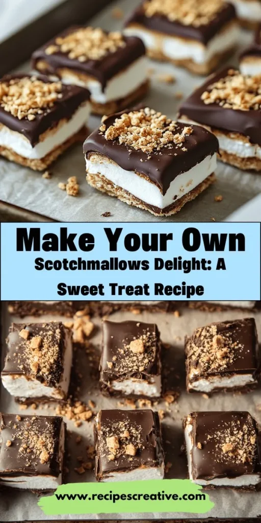 Experience the bliss of homemade Scotchmallows Delight, a perfect combination of fluffy marshmallows, rich chocolate, and a satisfying crunch from graham crackers. This easy-to-follow recipe not only satisfies your sweet tooth but also invites you to showcase your candy-making talents. Ideal for any occasion or just to indulge, these treats are sure to impress your loved ones. Dive into the sweet adventure of creating your own today! #Scotchmallows #CandyMaking #HomemadeTreats #SweetTooth #ChocolateLovers #BakingFun