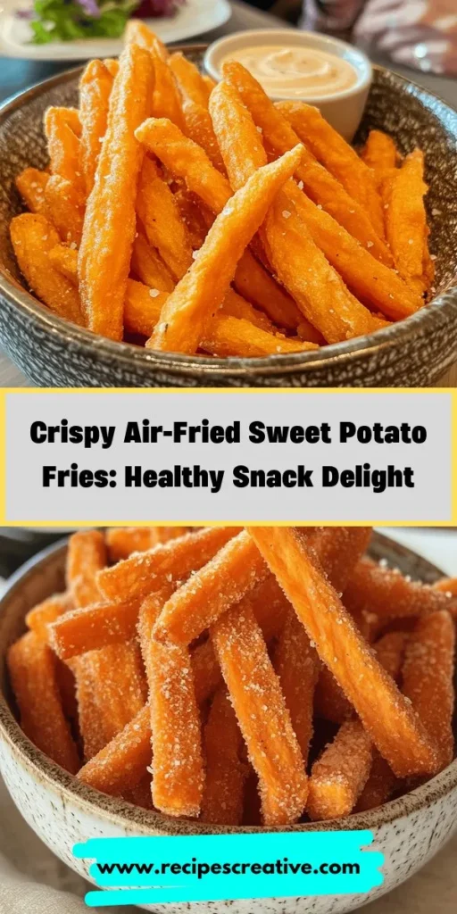 Discover the joy of healthy snacking with crispy air-fried sweet potato fries! This guilt-free alternative to traditional fries is packed with flavor and nutrients. Made with minimal oil, they provide a satisfying crunch while delivering essential vitamins and minerals. Experiment with seasonings for a unique twist. Perfect as a snack, side dish, or main event, these fries are sure to impress! Try them today! #SweetPotatoFries #AirFryerRecipes #HealthySnacks #CrispyFries #NutritiousSnacking