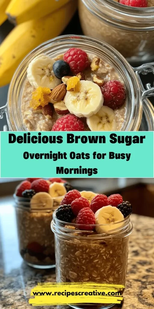 Discover the joy of a quick, nutritious breakfast with Sweet & Simple Brown Sugar Overnight Oats! This recipe makes mornings easier by combining rolled oats, almond milk, brown sugar, and your favorite toppings, all prepped the night before. Enjoy a creamy, satisfying start to your day loaded with fiber and customizable to your taste. Perfect for busy lifestyles, these oats are adaptable for any dietary needs. Try it out! #OvernightOats #HealthyBreakfast #MealPrep #EasyRecipes