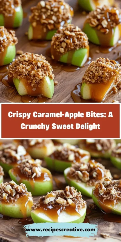 Savor the deliciousness of Crispy Caramel-Apple Bites with this easy recipe! Transform crunchy apples into a gourmet treat coated in sweet brown sugar and cinnamon for the perfect snack or dessert. Ideal for any occasion, these bites require minimal prep and are a hit with all ages. Plus, you can customize them with granola or nuts for an extra twist. Dive into flavors that will leave your taste buds dancing! #CrispyCaramelAppleBites #FallRecipes #DessertIdeas #EasySnacks #HomemadeDelights