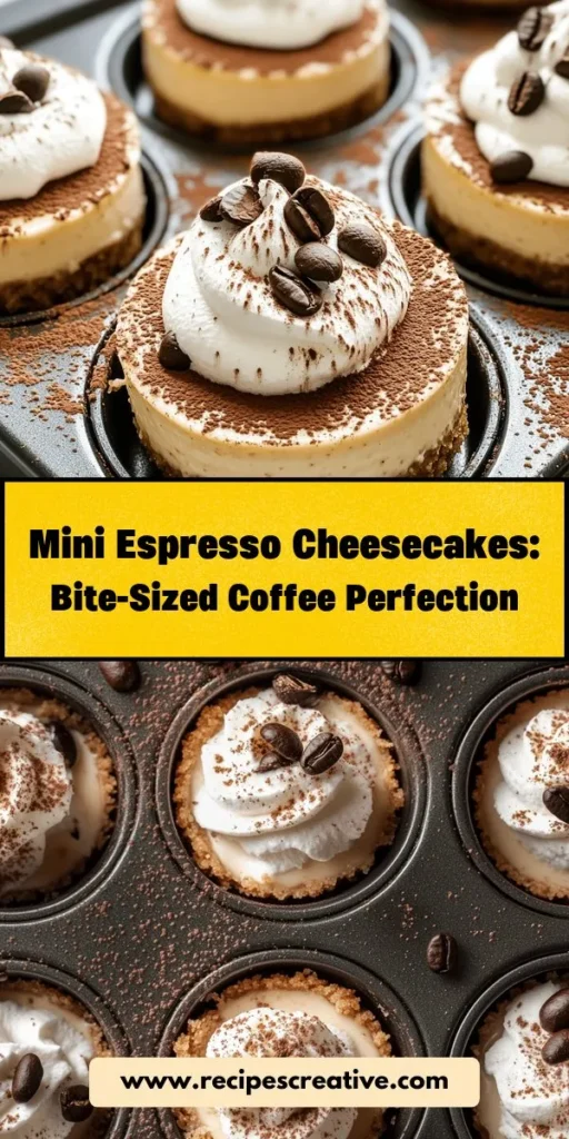 Treat yourself to mini espresso cheesecakes, the perfect dessert that combines creamy cheesecake with a rich coffee kick! These bite-sized wonders offer a delightful balance of flavors and textures, making them a sophisticated choice for any occasion. With a simple graham cracker crust and easy preparation steps, you can impress your guests or enjoy them as a personal indulgence. Discover the joy of baking these delicious treats today! #MiniDesserts #Cheesecakes #Espresso #Baking #DessertLovers