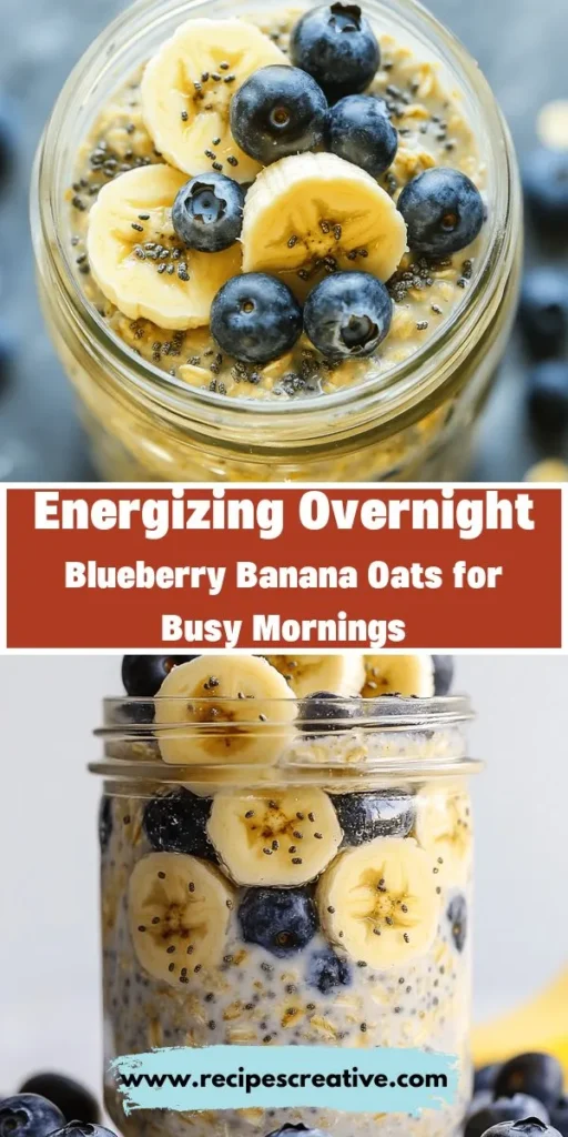 Start your day with a delicious and nutritious breakfast! Try our Energizing Overnight Blueberry Banana Oats—a perfect blend of rolled oats, fresh blueberries, and ripe bananas. Packed with fiber, vitamins, and antioxidants, this easy-to-make meal will keep you full and energized. Simply prepare the night before and enjoy a hassle-free morning! Customize it with your favorite toppings for a breakfast that’s uniquely yours! #OvernightOats #HealthyBreakfast #MealPrep #Nutrition #Blueberries #Bananas #BreakfastRecipes #HealthyEating