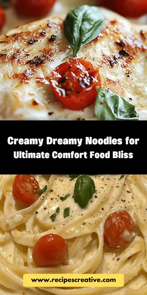 Indulge in the creamy goodness of our Creamy Dreamy Noodles, the ultimate comfort food! This easy recipe blends rich flavors and textures into a dish perfect for any occasion. With a luscious creamy sauce, fresh herbs, and your choice of veggies or proteins, you can customize it to suit your palate. Ideal for cozy nights in or dinner parties, this dish is sure to impress. Dive into the comforting world of noodles today! #CreamyNoodles #ComfortFood #QuickRecipes #DinnerIdeas #PastaLovers