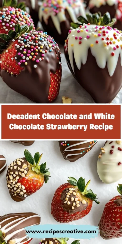 Discover the art of crafting irresistible chocolate and white chocolate-covered strawberries! This delightful recipe combines fresh strawberries with rich semi-sweet and creamy white chocolate for a stunning and delicious treat perfect for any occasion. Learn about the essential ingredients and master the techniques to achieve that glossy finish. Elevate your presentation with drizzles and garnishes for a visually appealing and mouthwatering dessert! #ChocolateCoveredStrawberries #DessertRecipes #SweetTreats #BakingJoy #FoodieFun #ChocolateDipped #Yummy