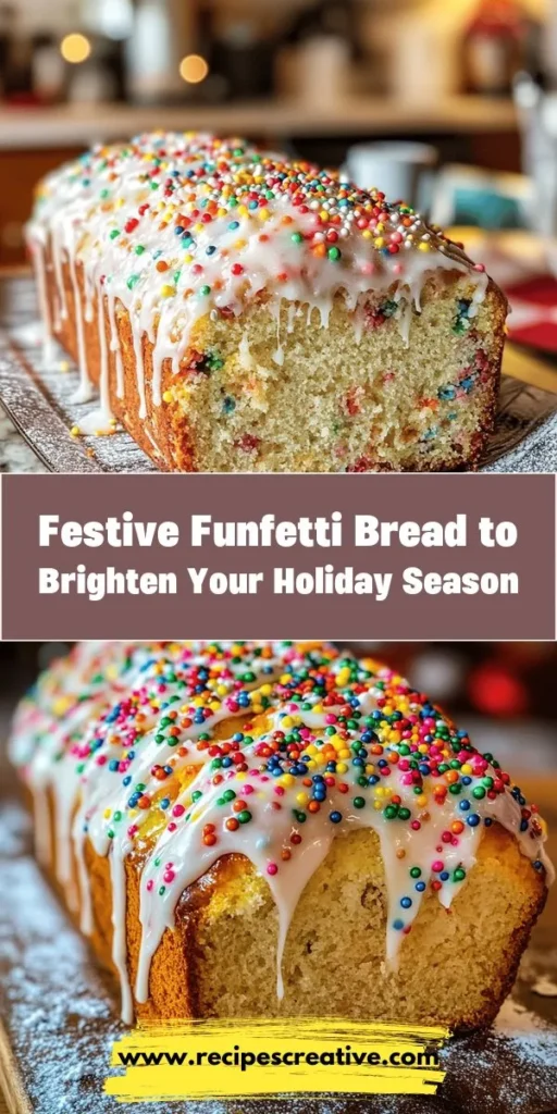 Celebrate the holiday season with this vibrant Funfetti Bread! Bursting with colorful sprinkles and delightful flavors, this festive treat is perfect for brunch, gifts, or cozy moments by the tree. Baking together creates lasting memories, making each slice a symbol of joy and togetherness. Follow our easy recipe for a whimsical loaf that’s sure to impress family and friends. Spread holiday cheer with Funfetti Bread! #ChristmasBaking #FunfettiBread #HolidayTraditions #FamilyBakes #FestiveRecipes #BakingJoy