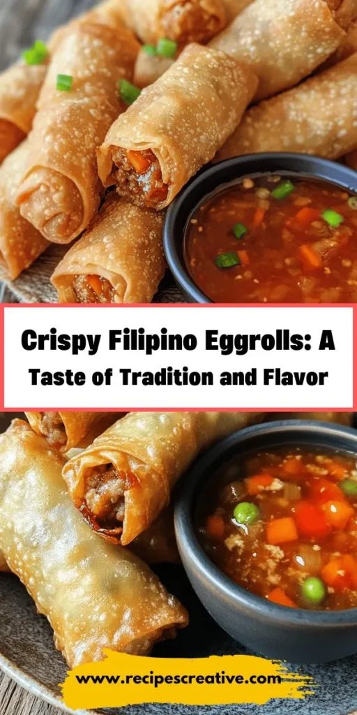 Discover the delicious world of crispy authentic Filipino eggrolls, or lumpia. These savory treats blend rich flavors and textures, showcasing Filipino hospitality and culture. This guide explores the essential ingredients, including ground pork and fresh vegetables, and provides step-by-step instructions for making these crunchy delights. Perfect for celebrations or family gatherings, lumpia will elevate any meal. Enjoy a taste of the Philippines! #FilipinoFood #Lumpia #CrispyEggrolls #Foodie #CulinaryTradition #FilipinoCuisine