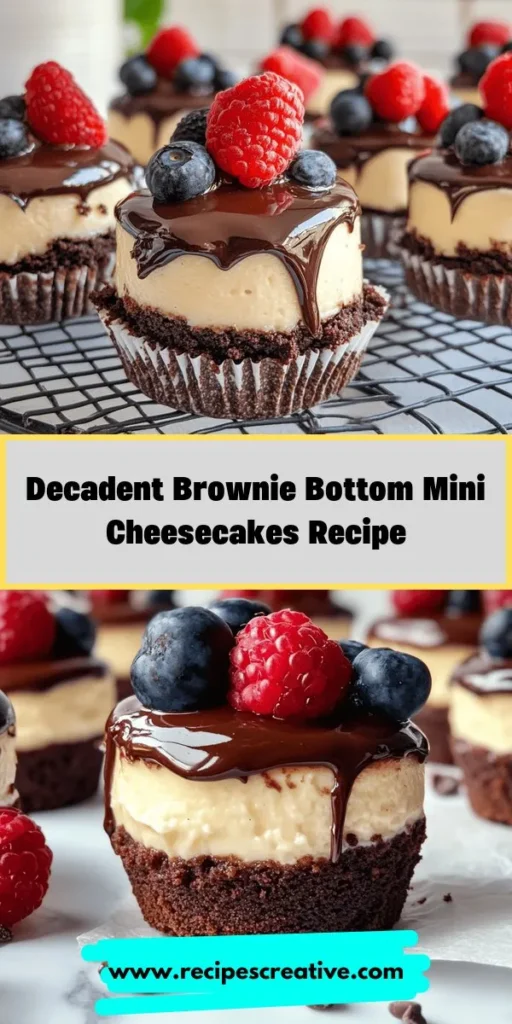 Indulge in the heavenly blend of fudgy brownies and creamy cheesecake with these Brownie Bottom Mini Cheesecakes! Perfect for any occasion, these mini delights are easy to make and guaranteed to impress your guests. Dive into the recipe and discover tips to enhance flavors and achieve a smooth texture. With optional toppings like fresh fruit or chocolate ganache, customization is a breeze. Try making these irresistible treats today! #MiniCheesecakes #BrownieDessert #BakingRecipes #YummyDesserts #CheesecakeLovers