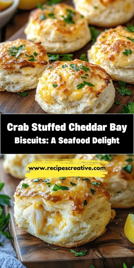 Indulge in the ultimate comfort food with Crab Stuffed Cheddar Bay Biscuits topped with zesty lemon butter! This delicious recipe features flaky, cheesy biscuits filled with sweet crab meat, perfect for appetizers or a satisfying main dish. It’s easy to make and sure to impress your guests, blending rich flavors with a touch of sophistication. Dive into this culinary experience and create memorable meals! #CrabBiscuits #ComfortFood #SeafoodLovers #Baking #DeliciousRecipes