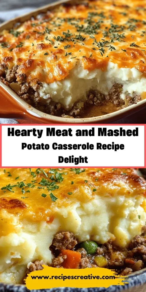 Looking for the perfect comfort food? Try this Comforting Country Meat and Mashed Potatoes Casserole! Combining savory ground meat and creamy mashed potatoes, it’s a hearty dish that brings family and friends together. Easy to prepare and customizable, it’s great for weeknight dinners or special occasions. Whip up this delicious casserole to warm hearts and fill bellies. Get ready for smiles around the table! #ComfortFood #Casserole #FamilyDinner #HomeCooking #MeatAndPotatoes