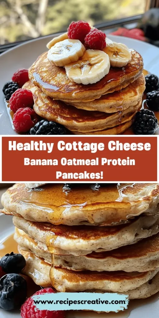 Start your day with a delicious twist on breakfast! These Cottage Cheese Banana Oatmeal Protein Pancakes are not only fluffy and flavorful but packed with nutrition. Made from rolled oats, ripe bananas, and cottage cheese, they create a satisfying meal that boosts energy and supports muscle repair. Top with fresh fruits, maple syrup, or nut butter for extra goodness. A perfect option for everyone, from fitness enthusiasts to busy professionals! #HealthyBreakfast #ProteinPancakes #Oatmeal #CottageCheese #BananaPancakes #Nutritious #BreakfastIdeas #YummyFood