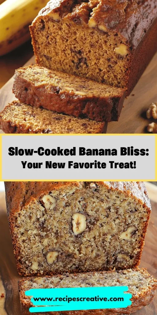 Indulge in the comforting warmth of Slow-Cooked Banana Bliss, a versatile treat perfect for breakfast, dessert, or a quick snack! With ripe bananas and rich flavors, this moist banana bread is a game-changer for busy lives. Easy to prepare in your slow cooker, it brings delicious homemade goodness without the fuss. Join us to learn about the key ingredients and simple steps to create this irresistible dish! #BananaBread #SlowCooking #ComfortFood #Baking #EasyRecipes #HomemadeTreats