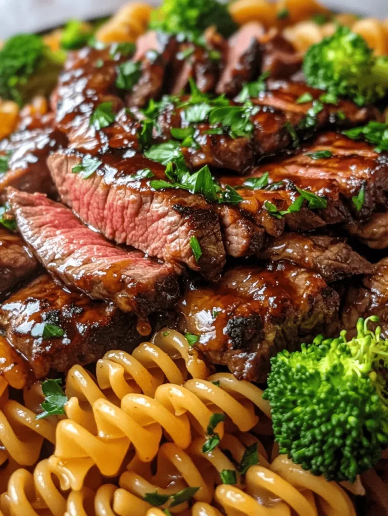 Welcome to a culinary adventure that brings together the delightful flavors of sticky honey garlic steak, rotini pasta, and vibrant broccoli. This recipe is not just a meal; it’s an experience that tantalizes your taste buds with a perfect balance of sweetness and savory goodness. The juicy flank steak, marinated in a luscious honey garlic sauce, pairs beautifully with the spiral-shaped rotini pasta, which captures every drop of the flavorful marinade. The addition of fresh broccoli not only adds a pop of color but also packs a nutritional punch, making this dish a well-rounded choice for dinner.
