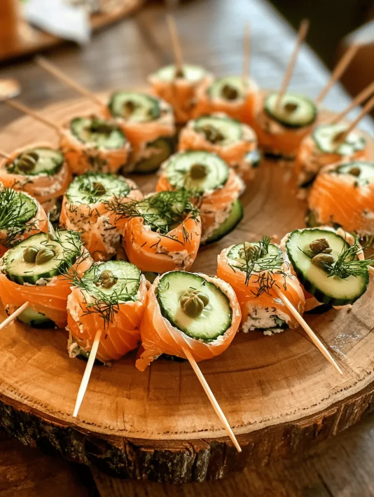 Smoked salmon roll-ups are the perfect embodiment of elegance and simplicity in the world of appetizers. With their vibrant flavors and visually appealing presentation, these roll-ups are a hit at any gathering, be it a casual brunch with friends or an upscale cocktail party. The combination of smoky salmon, fresh cucumber, and creamy hummus offers a delightful taste experience that appeals to both the palate and the eye.