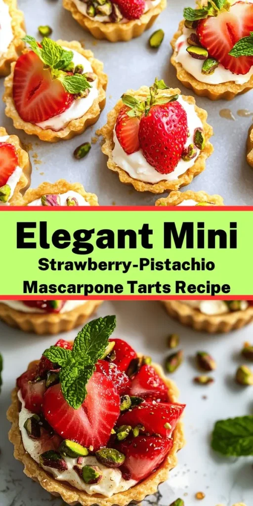Indulge in the exquisite Mini Strawberry-Pistachio Mascarpone Tarts, a dessert that effortlessly combines the sweetness of strawberries with the creamy richness of mascarpone cheese. Perfect for any occasion, these bite-sized treats offer a delightful blend of flavors and stunning presentation. Follow our simple step-by-step guide to create these elegant tarts that are sure to impress your guests. Enjoy a taste sensation! #DessertRecipes #MiniTarts #StrawberryPistachio #Baking #SweetTreats #Mascarpone