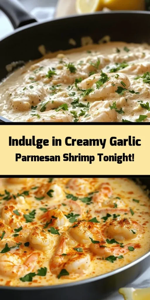 Indulge in the delicious Creamy Garlic Parmesan Shrimp, a dish that perfectly balances elegance and simplicity. Succulent shrimp are enveloped in a rich, creamy sauce infused with garlic and Parmesan, making it an irresistible treat for any occasion. Ideal for a romantic dinner or a cozy family meal, this recipe is easy to follow, ensuring a restaurant-quality dish at home. Pair it with pasta or crusty bread for a complete experience. #ShrimpRecipe #CreamyGarlicParmesan #SeafoodLovers #EasyDinner #FoodieDelight #ComfortFood #MealPrep