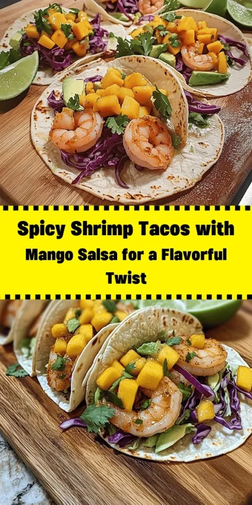 Dive into a flavor fiesta with these Spicy Shrimp Tacos topped with refreshing Mango Salsa! This vibrant dish combines tender, spicy shrimp with a fruity salsa that's bursting with sweetness. Perfect for any occasion, from summer barbecues to cozy dinners. Healthy and delicious, this recipe is low in calories while rich in nutrients. Ready to impress your guests? Try it now! #ShrimpTacos #MangoSalsa #HealthyEating #TacoTuesday #Foodie #EasyRecipes #MexicanCuisine #Seafood