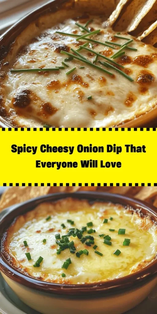 Looking for the ultimate crowd-pleasing appetizer? Try this Spicy Cheesy Onion Bliss Dip! Combining sweet caramelized onions, creamy cheeses, and a hint of spice, this dip promises a flavor explosion in every bite. Perfect for game nights or gatherings, it pairs well with tortilla chips, baguette slices, and fresh veggies. Elevate your next event with this irresistible dip that will leave everyone craving more! #DipRecipe #AppetizerIdeas #PartyFood #CheesyDip #YummySnack