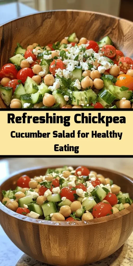 Discover the vibrant and nutritious Zesty Chickpea Cucumber Salad that's perfect for summer gatherings or a light meal! This refreshing dish features protein-packed chickpeas, hydrating cucumbers, and sweet cherry tomatoes, all tossed in a zesty dressing. Easy to prepare and full of flavor, it's a healthy choice for any occasion. Embrace the taste of fresh ingredients and enjoy a salad that's both delicious and delightful! #ChickpeaSalad #HealthyEating #SummerSalads #FreshFood #Nutrition #Recipe