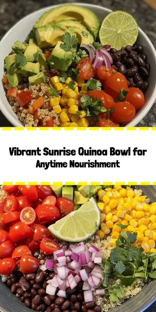 Discover the vibrant and nutritious Sunrise Quinoa Bowl, perfect for any meal of the day! Packed with protein-rich quinoa, colorful veggies, and a zesty dressing, this dish is not only delicious but also caters to various dietary needs. Quick and easy to prepare, it's ideal for busy lifestyles. Elevate your meals with this versatile recipe that promotes health and satisfies your taste buds. Try it today! #QuinoaBowl #HealthyEating #MealPrep #Vegetarian #Nutritious #GlutenFree #EasyRecipes