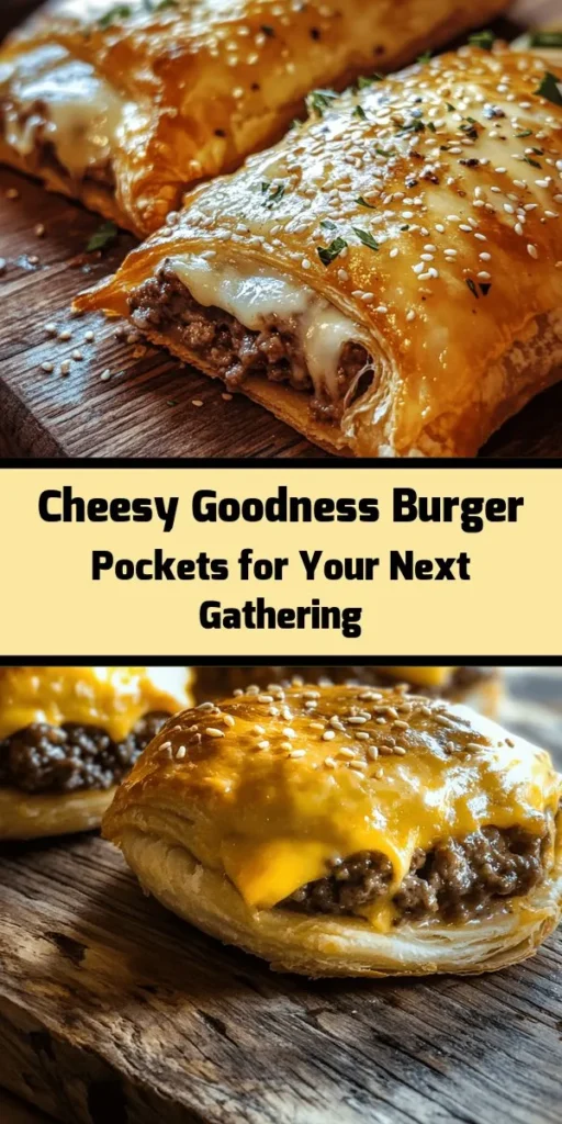 Discover the ultimate comfort food with Cheesy Goodness Burger Pockets! These hand-held treats combine the juiciness of a classic cheeseburger with a flaky crust, making them perfect for busy weeknights or casual gatherings. Easily customize with your favorite fillings for a tasty twist. From savory ground beef and melty cheese to zesty condiments, every bite is a delight. Try this fun recipe today! #BurgerPockets #ComfortFood #HomemadeDelight #EasyRecipes #FingerFood