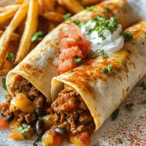 If you’re looking for a comforting meal that’s sure to satisfy the whole family, look no further than cheesy beef burritos served with crispy fries. This dish marries the rich, savory flavors of seasoned ground beef and gooey cheese with the satisfying crunch of perfectly fried potatoes, creating a culinary experience that is as delicious as it is comforting. Whether you’re planning a family dinner, hosting a gathering, or simply in need of a quick weeknight meal, these cheesy beef burritos will hit the spot.