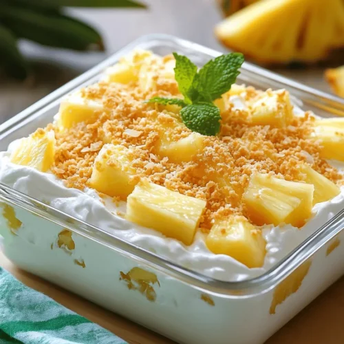 Imagine diving into a light and fluffy dessert that transports you straight to a tropical beach, where the sun kisses your skin and the sound of waves soothes your soul. The No Bake Pineapple Cream Dessert is just that—a delightful concoction that beautifully balances the sweetness of ripe pineapple with a creamy, velvety texture. This dessert is not only visually appealing but also incredibly refreshing, making it an ideal treat for warm weather gatherings or casual weeknight indulgences.