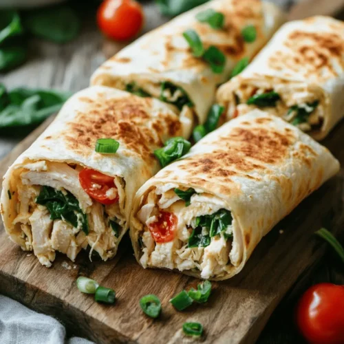 In today’s fast-paced world, wraps have emerged as a beloved staple in modern cuisine. They offer a convenient way to enjoy a variety of flavors and ingredients, making them a go-to choice for busy families and individuals alike. Among the numerous wrap options available, Cheesy Garlic Chicken Wraps stand out as a particularly mouthwatering and satisfying choice. This recipe combines the comforting creaminess of mozzarella and cream cheese with the robust flavor of garlic, all enveloped in a soft tortilla. Not only are these wraps delicious, but they also pack a nutritional punch with the inclusion of fresh spinach and juicy tomatoes.